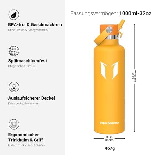 Super Sparrow Thermobecher für Sport und Outdoor - 500ml, 750ml - BPA-Frei, ClimatePartner certified - FlipFlow Trinkfla
