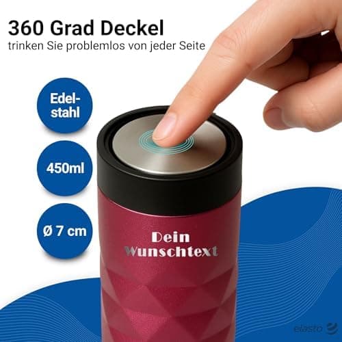 Thermobecher personalisiert 450 ml - auslaufsicherer Edelstahl to go Becher - Kaffeebecher für Büro, Auto und Uni - hält