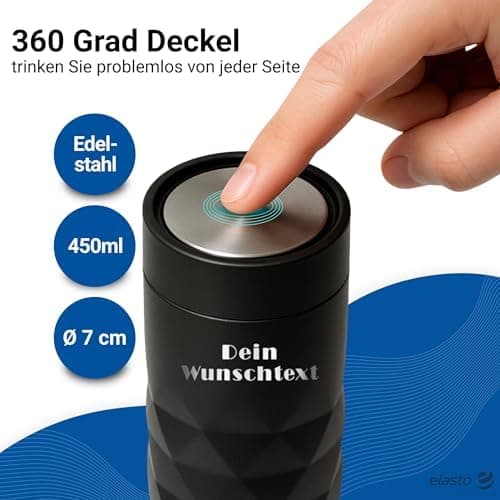Thermobecher personalisiert 450 ml - auslaufsicherer Edelstahl to go Becher - Kaffeebecher für Büro, Auto und Uni - hält