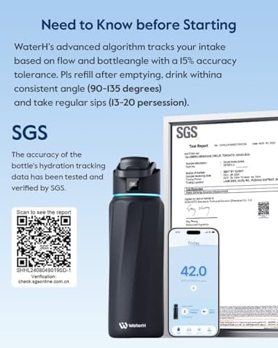 WATERH Boost Smart-Wasserflasche für Geschenke - mit Erinnerungsfunktion & Wasserspender, Edelstahl, 907 ml, Hochglanzsc