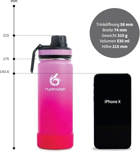 hydro2go Edelstahl Trinkflasche Mit Strohhalm, Bpa-Frei, Isolierflasche Für Kinder, Sport & Outdoor, 12h Heiß 24h Kalt H