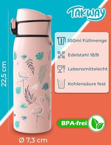 Edelstahl Trinkflasche Kinder 550ml - Auslaufsicher, isoliert und Kohlensäure geeignet - Schul- und Sportsituationensopt