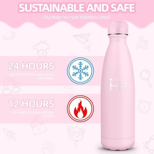 HoneyHolly Kinder Trinkflasche Doppelwandig, 500ML BPA-frei, Thermosflasche für Fitness und Gym