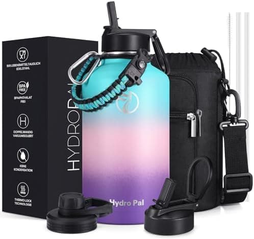 HydroPal Edelstahl Trinkflasche - Isolierte Flasche mit Strohhalm & 2 Deckeln, Auslaufsichere Isolierung für Sport, 500m