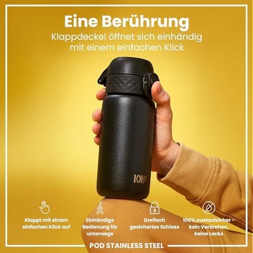 ion8 Kinder Trinkflasche Edelstahl 400ml Nicht Isoliert Sichere Verriegelung Spülmaschinenfest Klappdeckel Leicht zu Rei