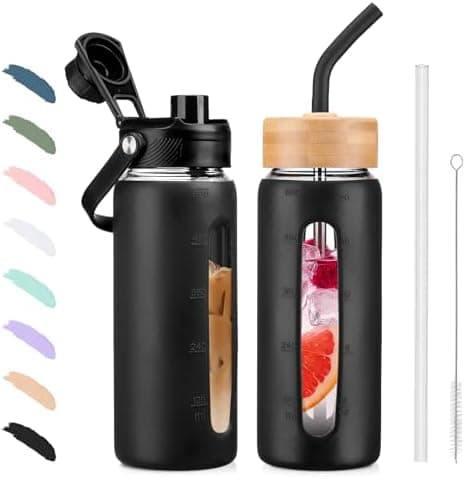 BLUEGO Glaswasserflasche 900ml BPA-frei für Outdoor Aktivitäten
| CADRES Glasbecher mit Zeitmarkierung und Silikonschut