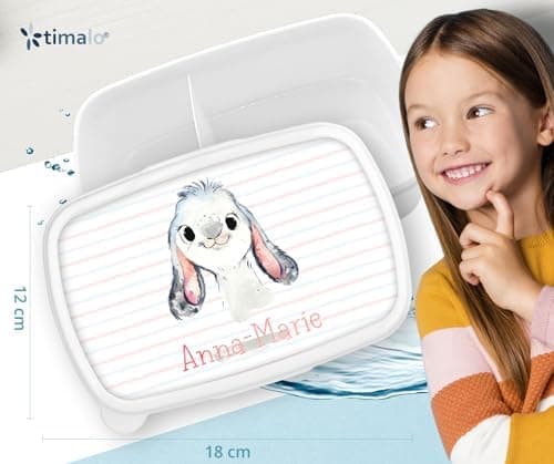 Timalo® Brotdose Kinder mit Namen | Personalisierte Bento Lunchbox für Jungen & Mädchen | Kindergarten & Schule Motiv Ti