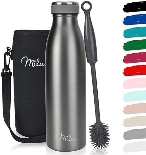 Milu Edelstahl Trinkflasche für Erwachsene – 750ml Isolierflasche zum Tragen – auslaufsicher, Kohlensäuregerecht inkl. R