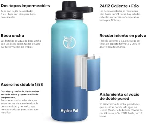 HydroPal Edelstahl Trinkflasche - Isolierte Flasche mit Strohhalm & 2 Deckeln, Auslaufsichere Isolierung für Sport, 500m