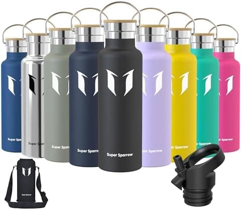 Super Sparrow Trinkflasche Edelstahl - Auslaufsicher Thermoskanne - Kinder für Sprudel, Sport, Schule, Fitness - 500ml -