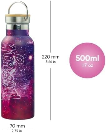 Baagl Thermosflasche Kinder Edelstahl – Auslaufsichere Wasserflasche für Mädchen – BPA-freie Flasche mit Bambusdeckel –