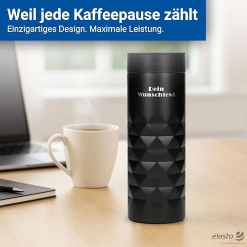 Thermobecher personalisiert 450 ml - auslaufsicherer Edelstahl to go Becher - Kaffeebecher für Büro, Auto und Uni - hält