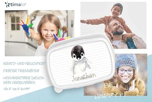 Timalo® Brotdose Kinder mit Namen | Personalisierte Bento Lunchbox für Jungen & Mädchen | Kindergarten & Schule Motiv Ti