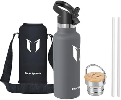 Super Sparrow Trinkflasche Edelstahl - Auslaufsicher Thermoskanne - Kinder für Sprudel, Sport, Schule, Fitness - 500ml -
