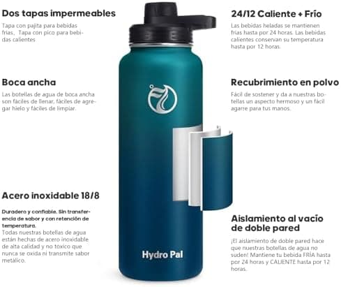 HydroPal Edelstahl Trinkflasche - Isolierte Flasche mit Strohhalm & 2 Deckeln, Auslaufsichere Isolierung für Sport, 500m