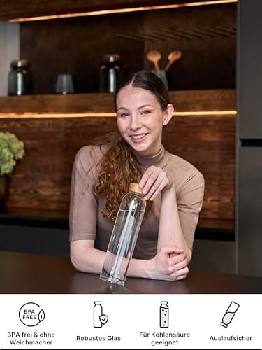Spottle Glas Trinkflasche - 1 Liter - Für Kohlensäuregetränke - Spülmaschinenfest & auslaufsicher