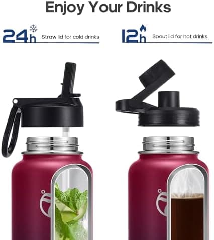 HydroPal Edelstahl Trinkflasche - Isolierte Flasche mit Strohhalm & 2 Deckeln, Auslaufsichere Isolierung für Sport, 500m