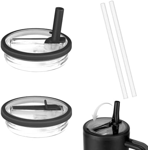2 Stück Stanley Cup Flip Straw Ersatzdeckel für 40oz Becher, Wasserdicht und mit 2 Trinkhalmen (Schwarz)