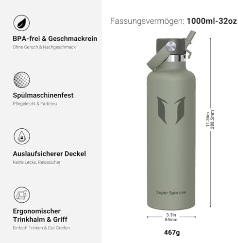 Super Sparrow Thermobecher für Sport und Outdoor - 500ml, 750ml - BPA-Frei, ClimatePartner certified - FlipFlow Trinkfla
