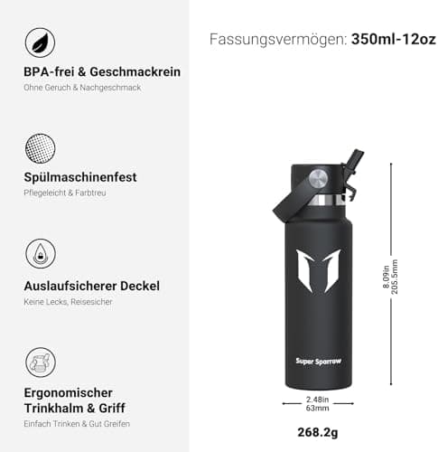 Super Sparrow Thermobecher für Sport und Outdoor - 500ml, 750ml - BPA-Frei, ClimatePartner certified - FlipFlow Trinkfla