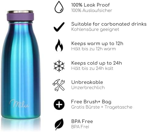 Milu Edelstahl Trinkflasche für Erwachsene – 750ml Isolierflasche zum Tragen – auslaufsicher, Kohlensäuregerecht inkl. R