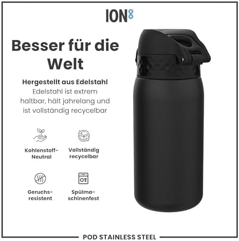 ion8 Kinder Trinkflasche Edelstahl 400ml Nicht Isoliert Sichere Verriegelung Spülmaschinenfest Klappdeckel Leicht zu Rei