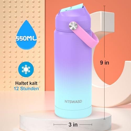 Edelstahl Trinkflasche Meeresjungfrau 550ml BPA Frei Auslaufsicher Thermosflaschefür Kinder und Erwachsene - Sport, Schu