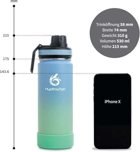 hydro2go Edelstahl Trinkflasche Mit Strohhalm, Bpa-Frei, Isolierflasche Für Kinder, Sport & Outdoor, 12h Heiß 24h Kalt H