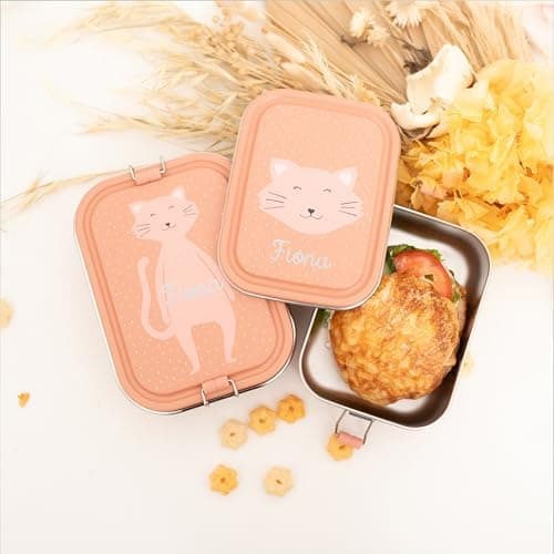 Wunderwunsch TRIXIE Edelstahl Lunchbox für Kinder, individuell mit deinem Namen persönliche Fuchslunchbox, perfekt zur E
