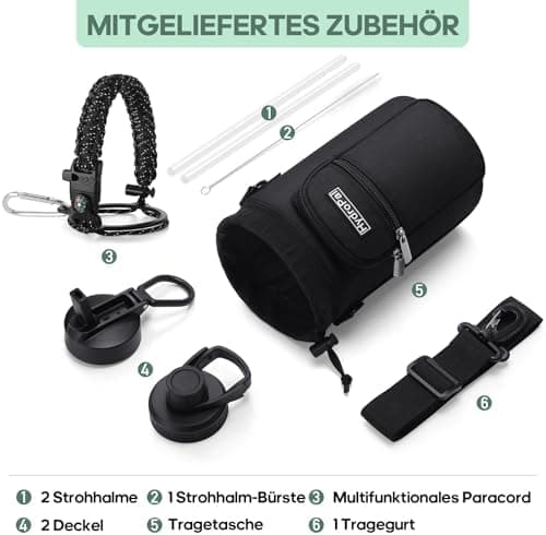 HydroPal Edelstahl Trinkflasche - Isolierte Flasche mit Strohhalm & 2 Deckeln, Auslaufsichere Isolierung für Sport, 500m