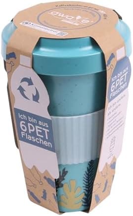 AWAVE klimaneutraler Mehrweg Kaffeebecher to-go, 400 ml, türkis, aus recycelten PET-Flaschen