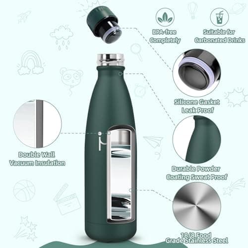 HoneyHolly Kinder Trinkflasche Doppelwandig, 500ML BPA-frei, Thermosflasche für Fitness und Gym