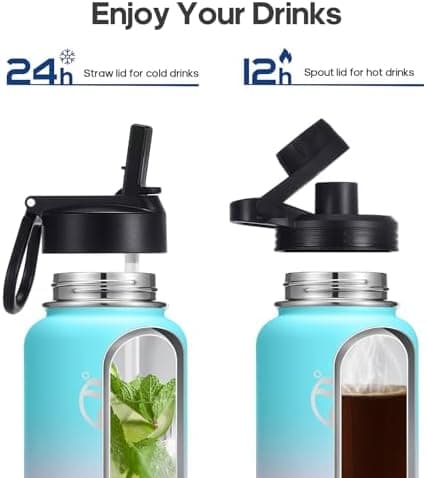 HydroPal Edelstahl Trinkflasche - Isolierte Flasche mit Strohhalm & 2 Deckeln, Auslaufsichere Isolierung für Sport, 500m