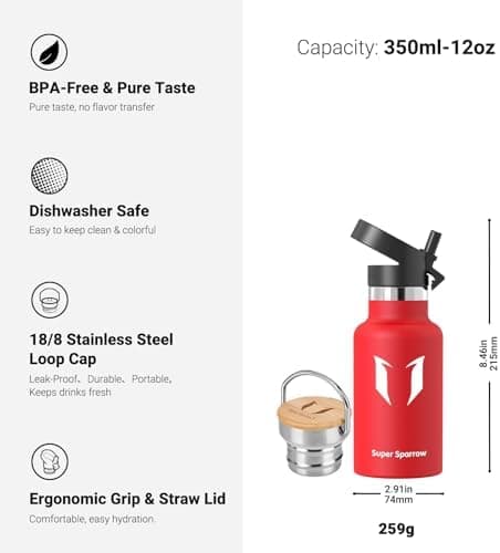 Super Sparrow Trinkflasche Edelstahl - Auslaufsicher Thermoskanne - Kinder für Sprudel, Sport, Schule, Fitness - 500ml -