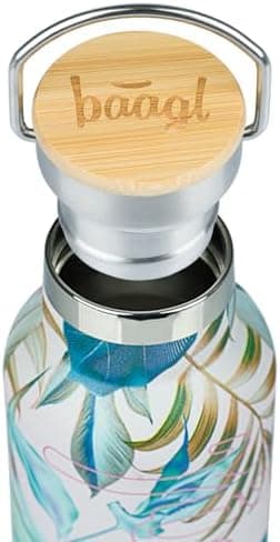 Baagl Thermosflasche Kinder Edelstahl – Auslaufsichere Wasserflasche für Mädchen – BPA-freie Flasche mit Bambusdeckel –