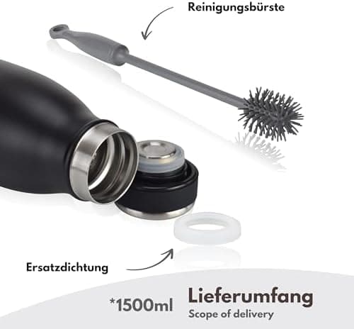 Milu Edelstahl Trinkflasche für Erwachsene – 750ml Isolierflasche zum Tragen – auslaufsicher, Kohlensäuregerecht inkl. R