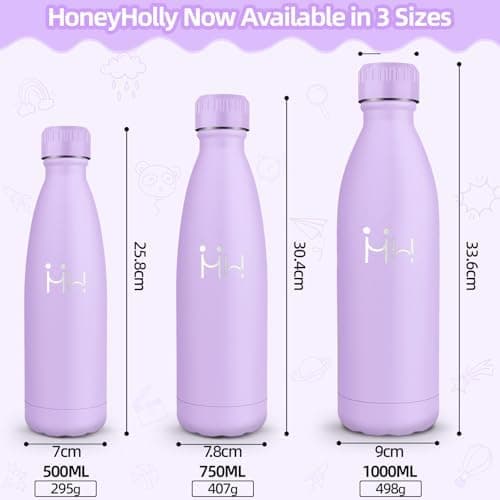 HoneyHolly Kinder Trinkflasche Doppelwandig, 500ML BPA-frei, Thermosflasche für Fitness und Gym