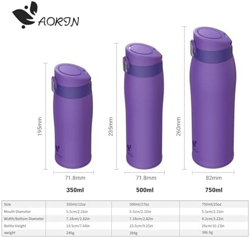 AORIN Trinkflasche Edelstahl 18/8, 500ml, BPA-Frei, Doppelwandig Isolierflasche für Sport, Schule und Outdooraktivitäten
