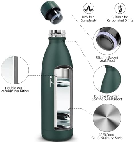 HoneyHolly Kinder Trinkflasche Doppelwandig, 500ML BPA-frei, Thermosflasche für Fitness und Gym