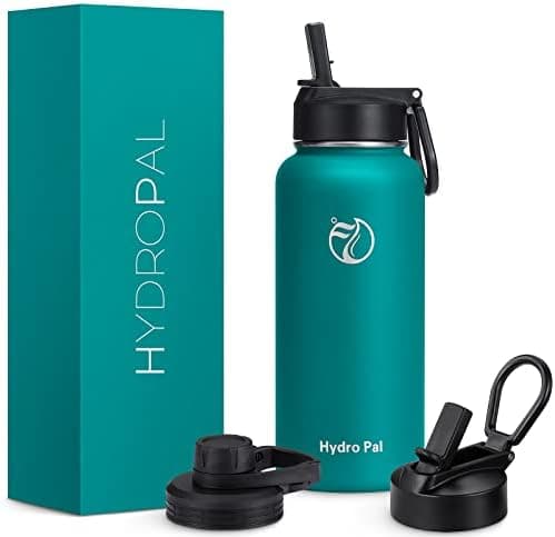 HydroPal Edelstahl Trinkflasche - Isolierte Flasche mit Strohhalm & 2 Deckeln, Auslaufsichere Isolierung für Sport, 500m