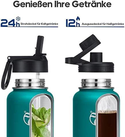 HydroPal Edelstahl Trinkflasche - Isolierte Flasche mit Strohhalm & 2 Deckeln, Auslaufsichere Isolierung für Sport, 500m