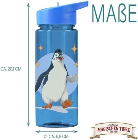 AWAVE Schule Magische Tiere Trinkflasche Kinder Edelstahl 380ml Blau Kohlensäure geeignet Thermosflasche Juri Einhandöff