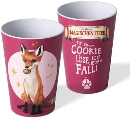 AWAVE Kinder Tasse Set | 4-teilig | 250 ml rPET Henkelbecher | Fuchs Rabbat Pinguin Juri Schildkröte Henrietta Chamäleon