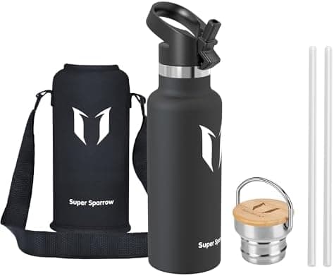 Super Sparrow Trinkflasche Edelstahl - Auslaufsicher Thermoskanne - Kinder für Sprudel, Sport, Schule, Fitness - 500ml -