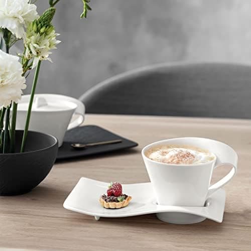 Villeroy & Boch Newwave Caffè Geschirr - Weiß, Premium Porzellan, Spülmaschinenfest, Mikrowellensicher, 300 ML Heißgeträ