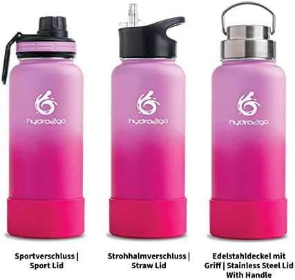 hydro2go Edelstahl Trinkflasche Mit Strohhalm, Bpa-Frei, Isolierflasche Für Kinder, Sport & Outdoor, 12h Heiß 24h Kalt H