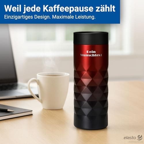 Thermobecher personalisiert 450 ml - auslaufsicherer Edelstahl to go Becher - Kaffeebecher für Büro, Auto und Uni - hält