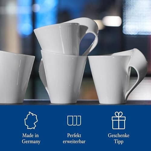 Villeroy & Boch Newwave Caffè Geschirr - Weiß, Premium Porzellan, Spülmaschinenfest, Mikrowellensicher, 300 ML Heißgeträ