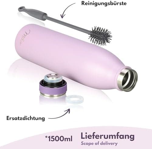 Milu Edelstahl Trinkflasche für Erwachsene – 750ml Isolierflasche zum Tragen – auslaufsicher, Kohlensäuregerecht inkl. R