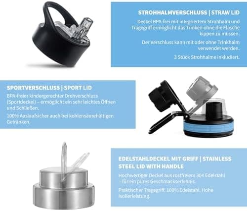 hydro2go Edelstahl Trinkflasche Mit Strohhalm, Bpa-Frei, Isolierflasche Für Kinder, Sport & Outdoor, 12h Heiß 24h Kalt H